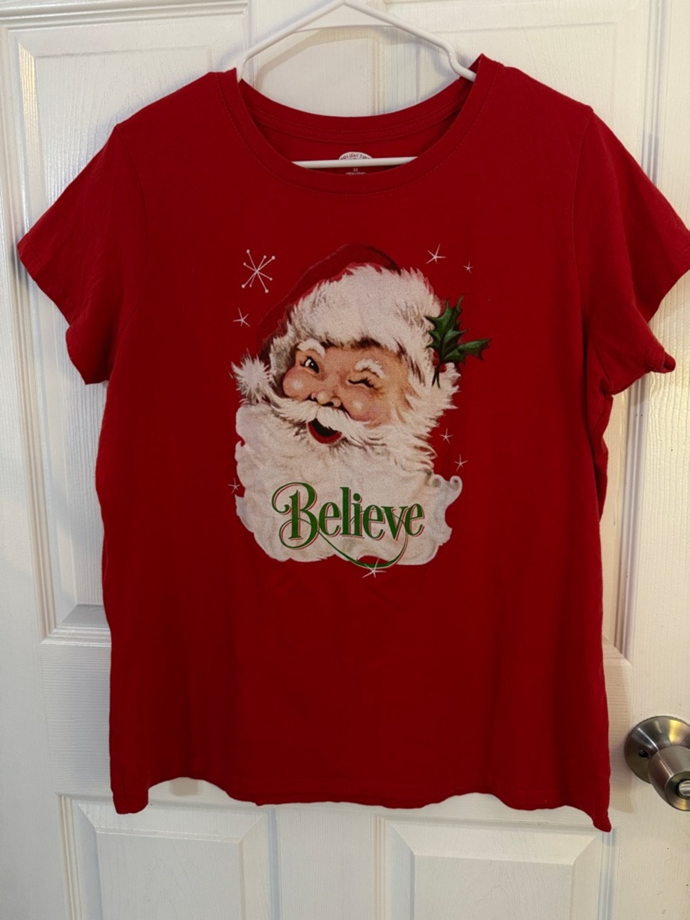 Holiday Time Red “Believe” Santa Claus Graphic T-Shirt Size 2X